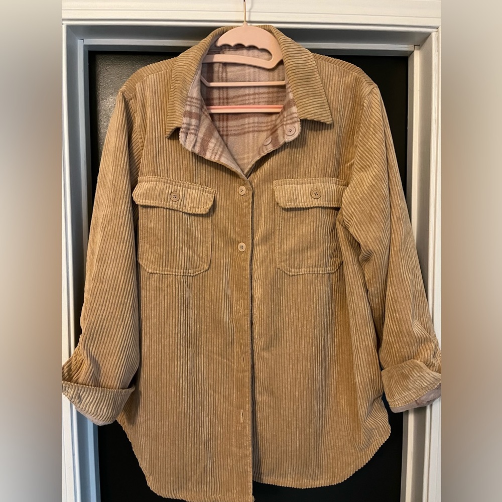 Corduroy Reversible Plaid Shacket - Picture 2 of 7
